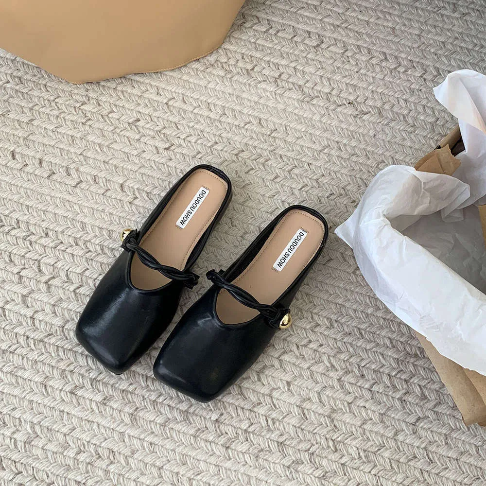 French Flats Slippers Classic Dress Sandal Women Pu Solid Color Square Toe Casual Shoes Size Ss_voghion.com