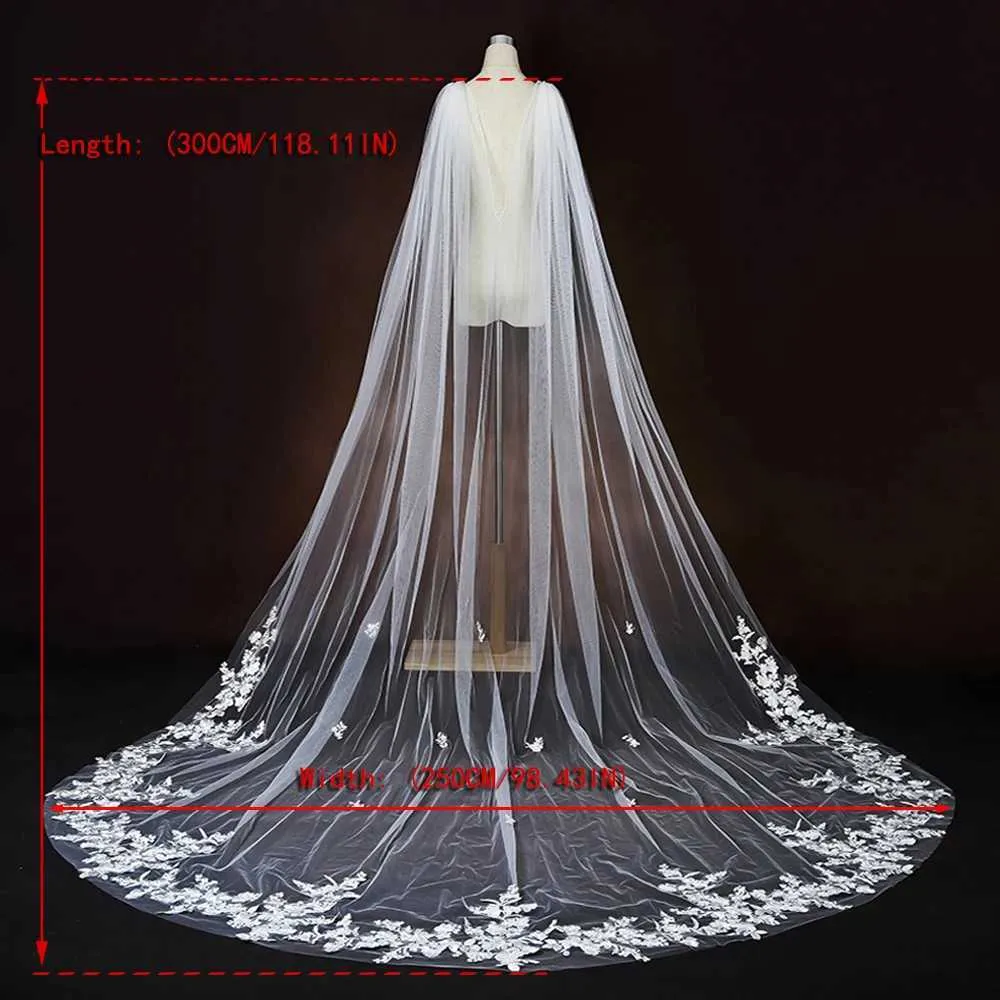 Hair Jewelry Womens Cathedral Long Bridal Cape Veil Detachable Tulle Cloak Wedding Dresses Shawl Event Decoration VPG17_voghion.com