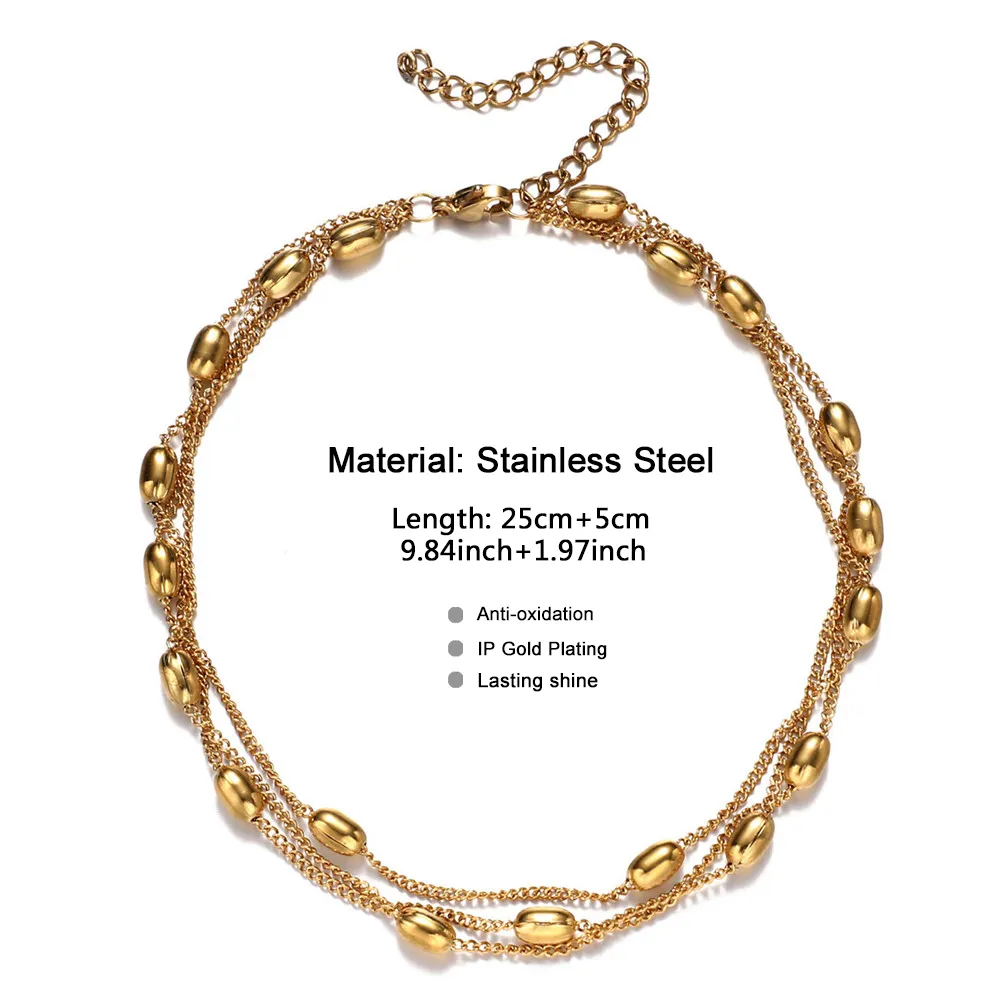Anklets MinaMaMa Stainless Steel Three Layer Chain Anklet For Women Multilayer Foot Yoga Jewelry_voghion.com
