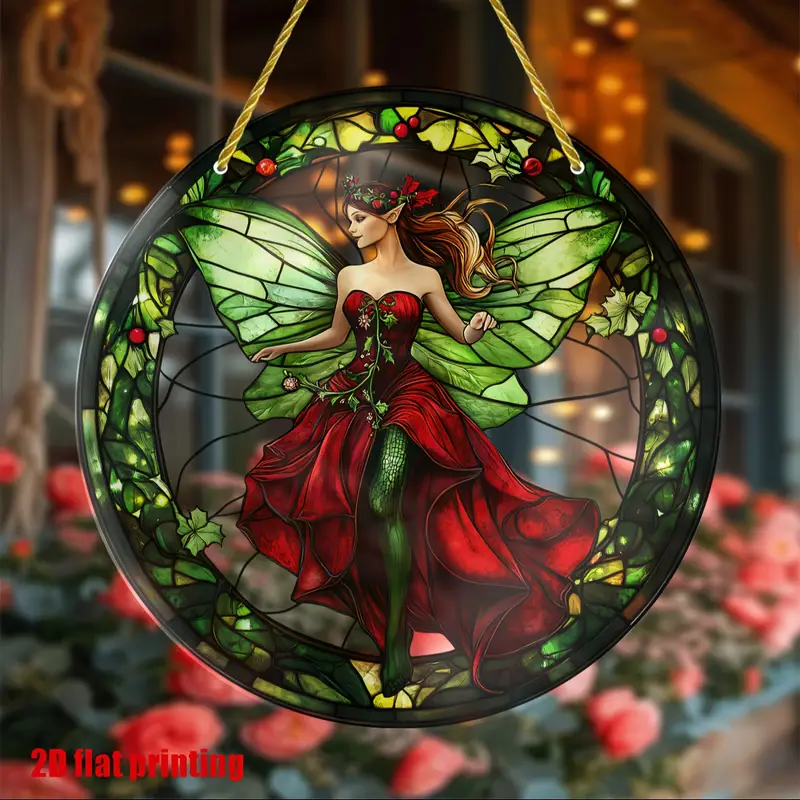 Christmas Fairy Suncatcher - 8x8in Acrylic Round Garland, Holiday Window Hanging For Porch, Garden & Home - Festive Gift For Women_voghion.com