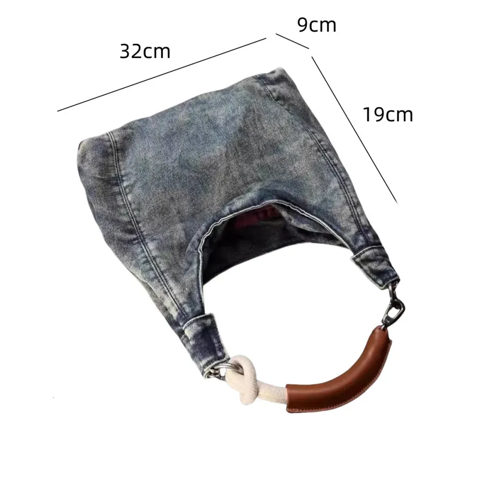 Borsa a tracolla retrò in denim per donna con manico in pelle sottobraccio, borsa da viaggio per il tempo libero di alta qualità, borsa hobo piccante alla moda 240823_voghion.com