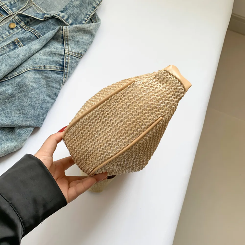 Borsa a tracolla a mezzaluna con tracolla regolabile, in paglia intrecciata, grande capacità, casual, per feste e vacanze, da donna_voghion.com