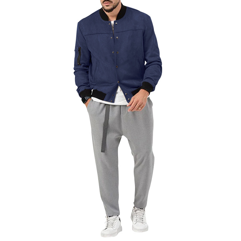 Men's Suede Stand Collar Button Cardigan Jacket For Winter_voghion.com