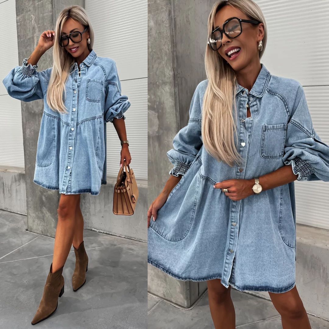 Women's Clothing Russian Women's Clothing New Spring And Summer Shirt Button Denim Long Sleeved Dress Loose