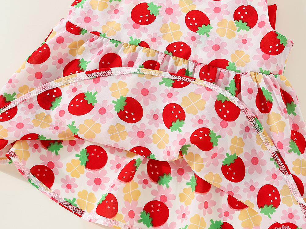 Robe d'été pour bébé avec nœud et fraise, jolie robe pour enfants, vêtements de plage pour enfants avec chapeau_voghion.com