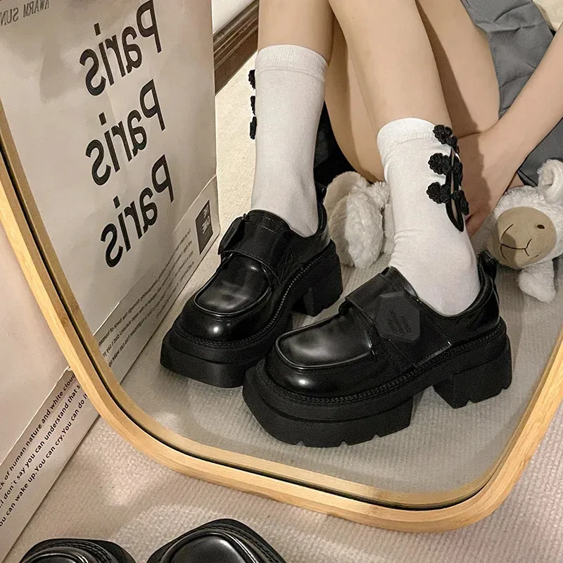 Damen Derby Schuhe All Match Britischer Stil Wollmantel Mit Pelz Clogs Plateau Herbst Schwarz Flach Leder Anti Rutsch Reptil_voghion.com