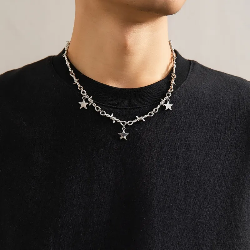 Star Pendant Thorn Chain Choker Necklace For Women & Girls_voghion.com