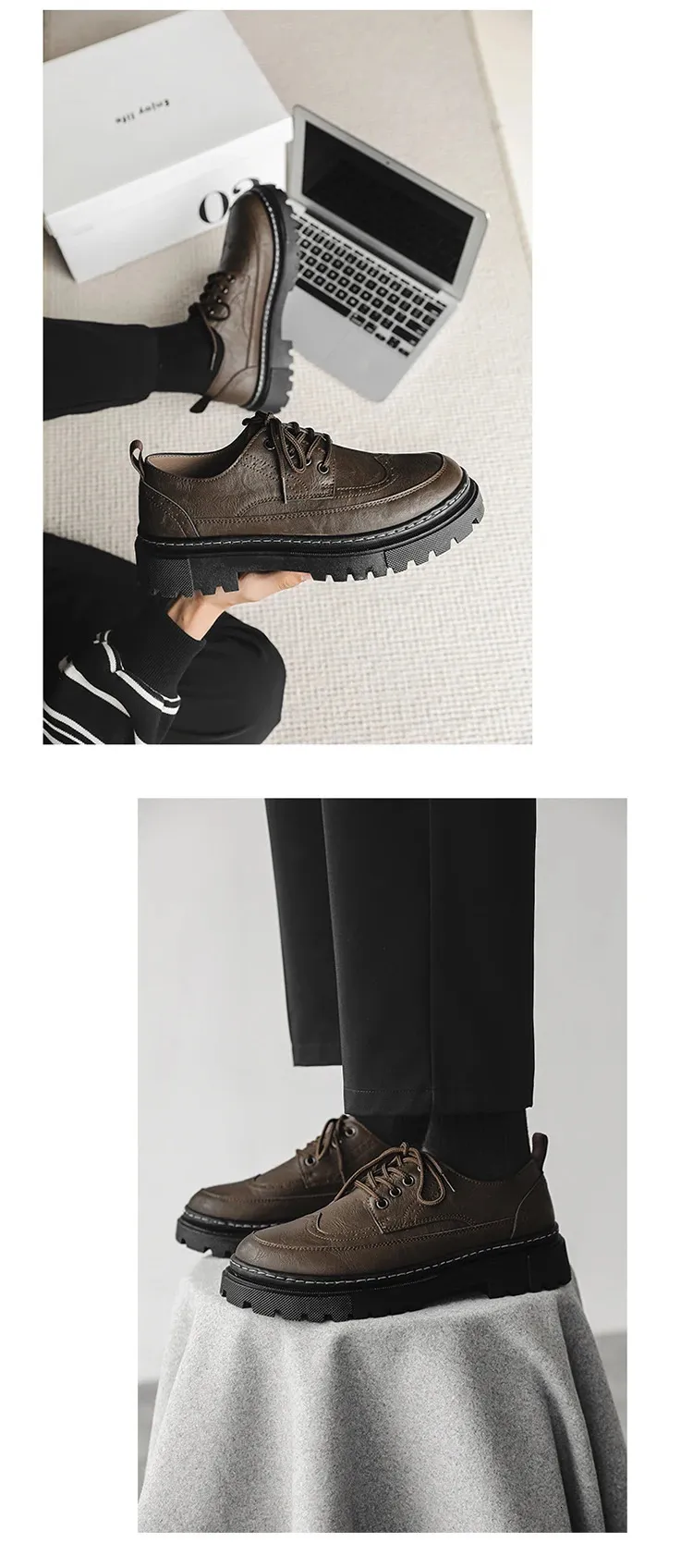 STRONGSHEN Heren Casual Leren Dikke Zool Formele Mode Handgemaakte Brogue Zakelijke Schoenen Oxford Atos Hombre 240614_voghion.com