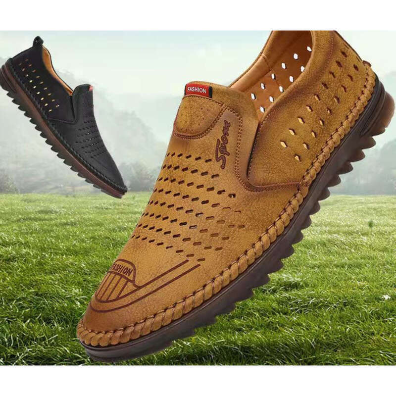 Sandali estivi in tessuto con mocassino, traspiranti, con foro, scarpe da uomo di mezza età_voghion.com