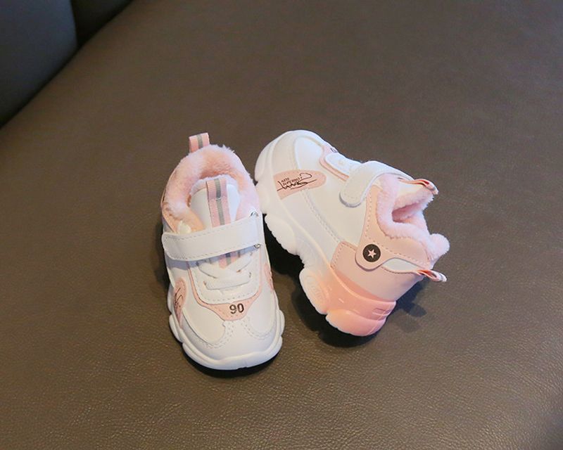 Ausverkauf Kinder Baumwolle 2024 Winter Jungen und Mädchen Sneaker Fleece-ed Warm Kleinkind Baby Weiß Schuhe_voghion.com