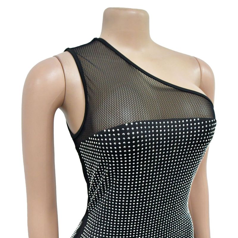 Vestido de vendaje con plumas y cuadros de un solo hombro para mujer_voghion.com