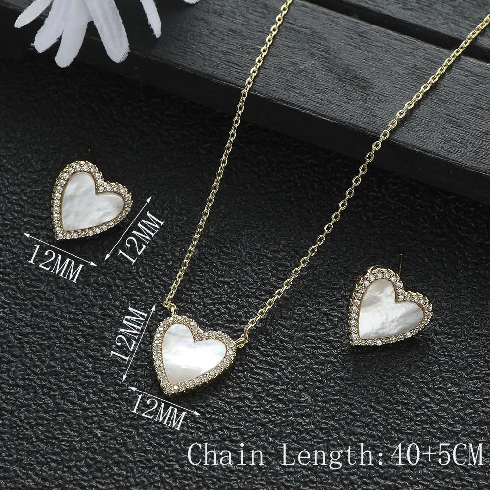 Collar con colgante de corazón romántico, pendientes, collar, joyería para mujer, conjunto de piedras preciosas de fritilaria, regalo de boda, moda encantadora_voghion.com