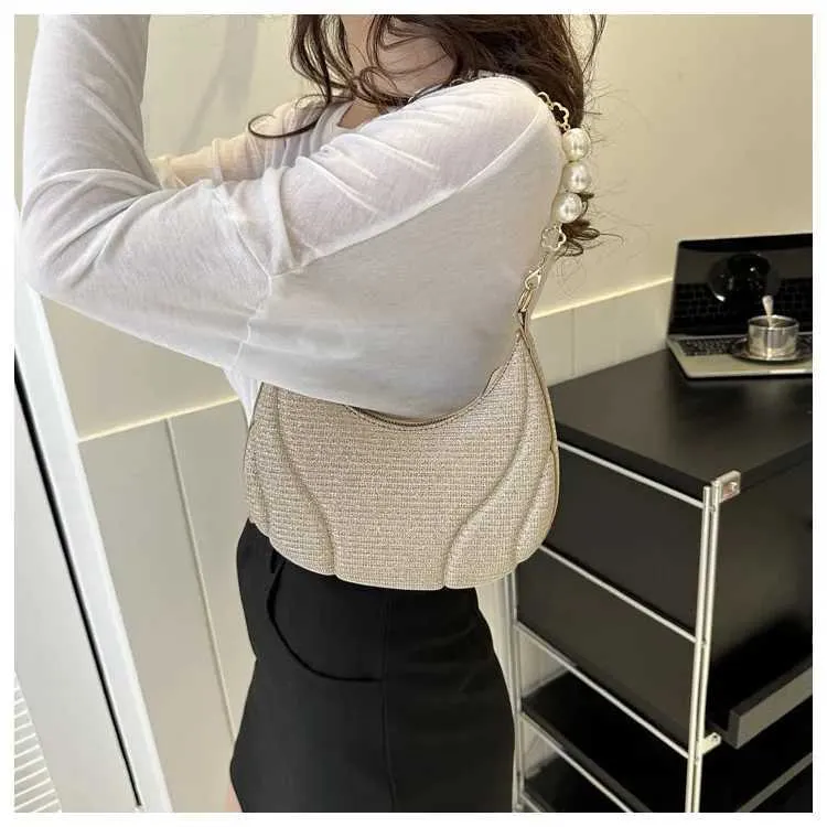Sac à bandoulière simple en cuir PU pour femme avec chaîne en perles pailletées de couleur unie Ba241214_voghion.com