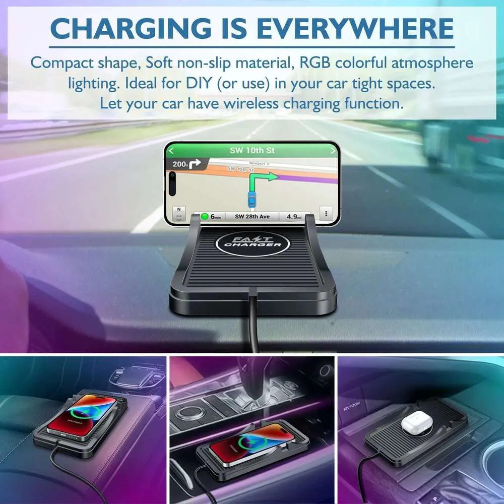 Chargeur de voiture sans fil, tapis de chargement rapide 15 W, 10 W, 7,5 W, adaptateur de charge rapide, support pour iPhone 14, 13, 12, 11, Samsung_voghion.com