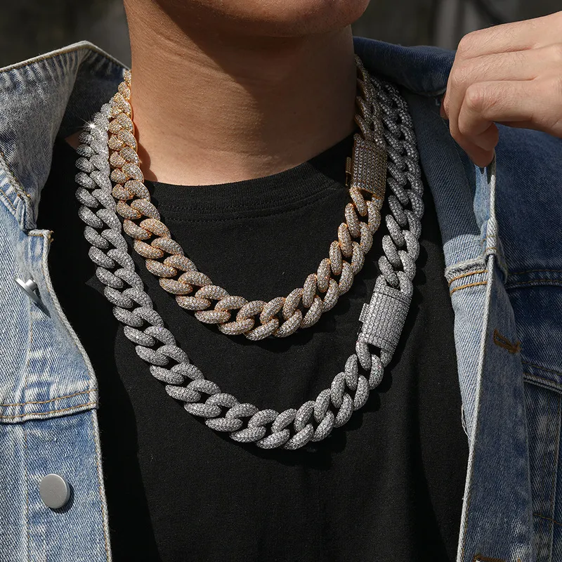Wholesale Super September Moissanite Cuban Link Chain 14mm-18mm 2 Rows Vvs Sterling Sier Hand Setting Bracelet_voghion.com