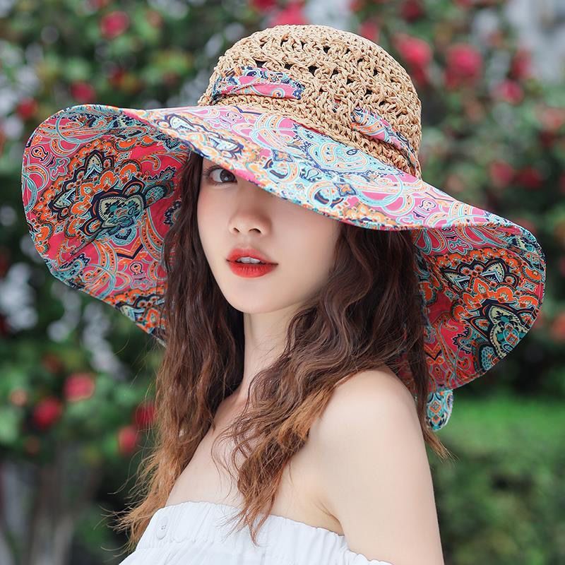 Versión coreana de verano para niños, versátil, resistente, sombrilla de playa de borde, sombrero de hierba, sombrero de viaje_voghion.com
