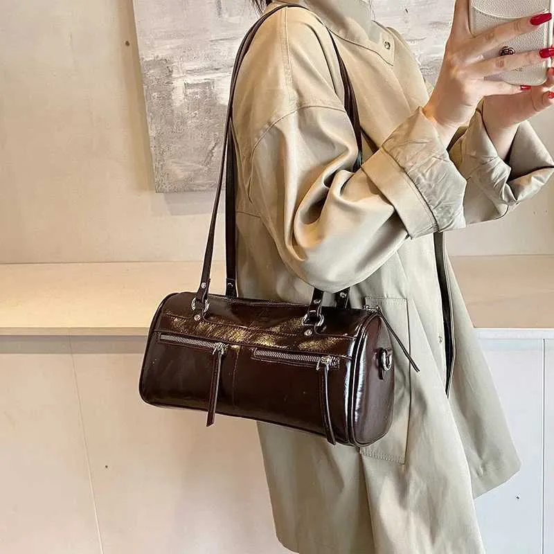 Cylindrical Shoulder Bag Crossbody Handbag For Women Solid Colour_voghion.com