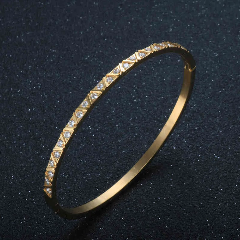 Geometrische Frauen Cubic Zirkon Armband Edelstahl Marke Dünne Armreifen für Frau Hochzeit Schmuck_voghion.com