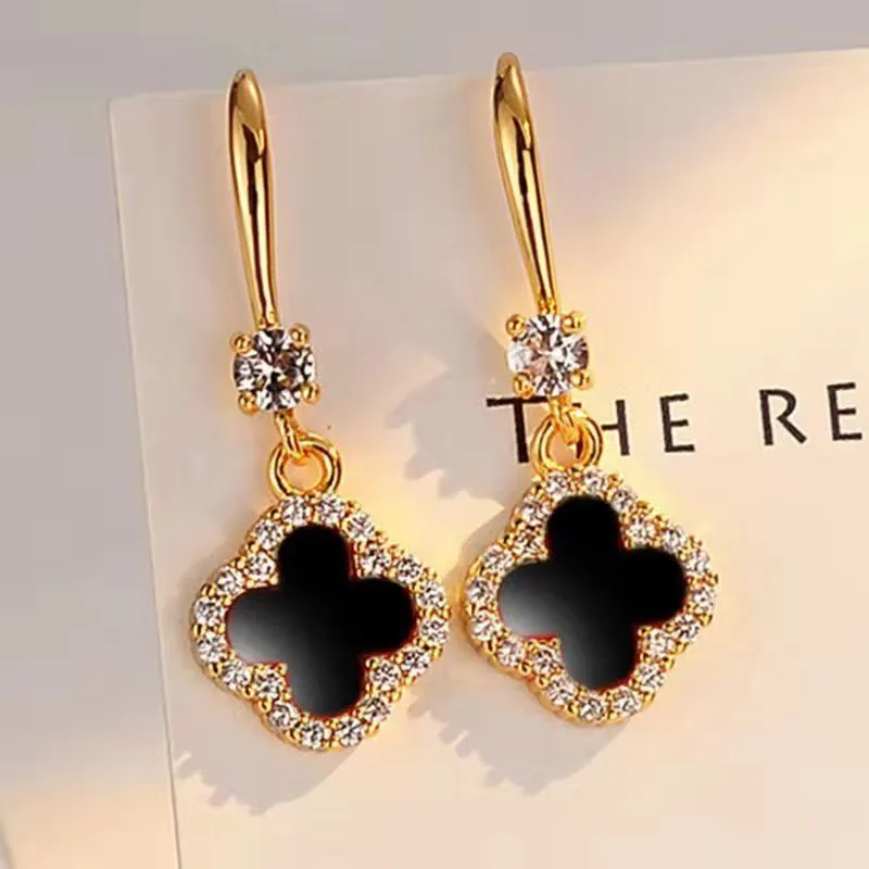 designer earrings 4/Four Leaf Clover Charm Stud Earrings Back Mother-of-Pearl Sier Gold Plated Agate for Women&Girls_voghion.com