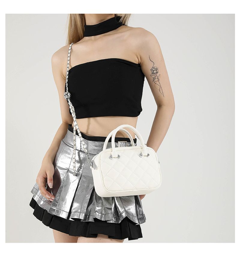 Xiaoxiangfeng Bowlingtasche Damen 2024 neue Leder Rautenkette Tasche Umhängetasche Kissentasche Handtasche_voghion.com