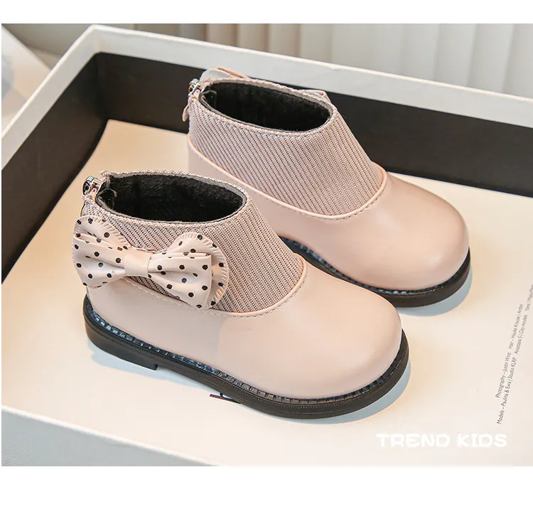 Children's Cotton Winter New Kids Bow Girls Soft Bottom PU Leather Baby Princess Boots Toddler Shoes Size US5.5C-US12.5C_voghion.com