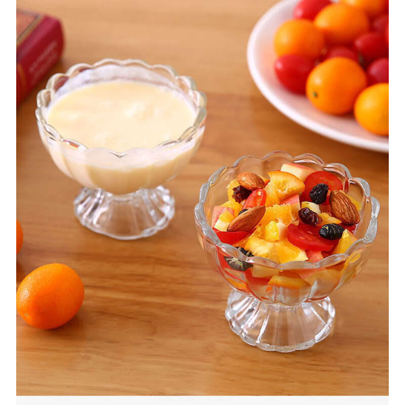 Ciotola per gelato e dessert in vetro alto a forma di palla singola, tazze da tè al latte con frullato_voghion.com