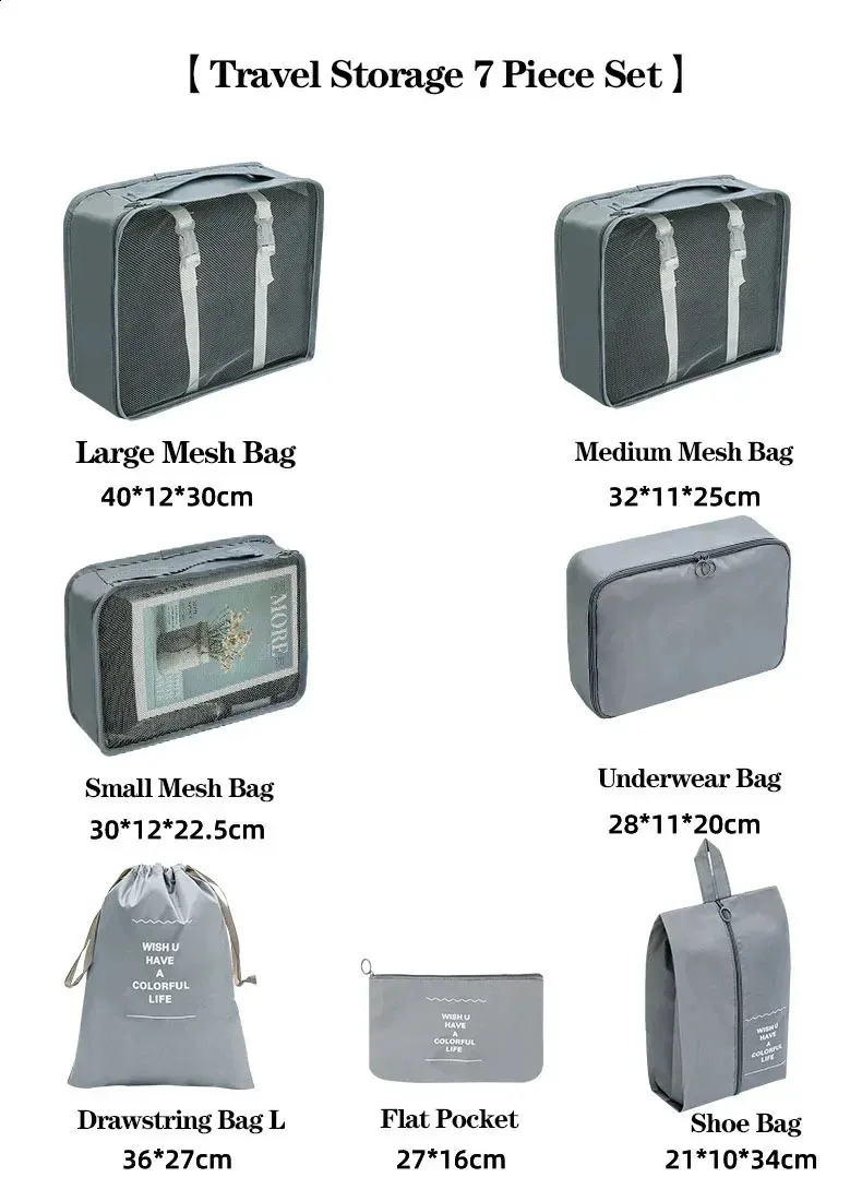 7 pezzi di organizer da viaggio, borse portaoggetti, valigie, cubi da imballaggio, custodie portatili, grandi, vestiti, custodia ordinata, set pieghevole di contenitori_voghion.com