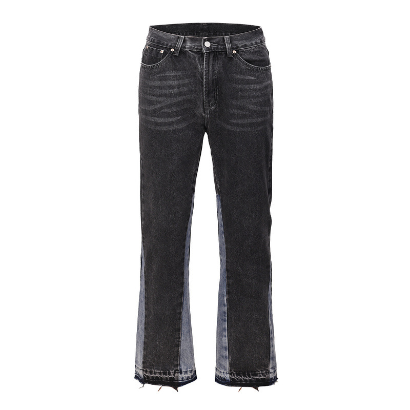 Vêtements pour hommes style haute rue hip hop coutures légèrement évasées personnalité jeans nouveau chat moustaches pantalon jambes modifiées pantalon large