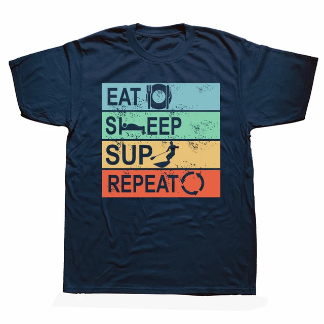 Rolig Äta Sova SUP Repetera T Ss Sommarstil Grafisk Bomull Streetwear Kortärmad Stand Up Paddle Vattensport_voghion.com