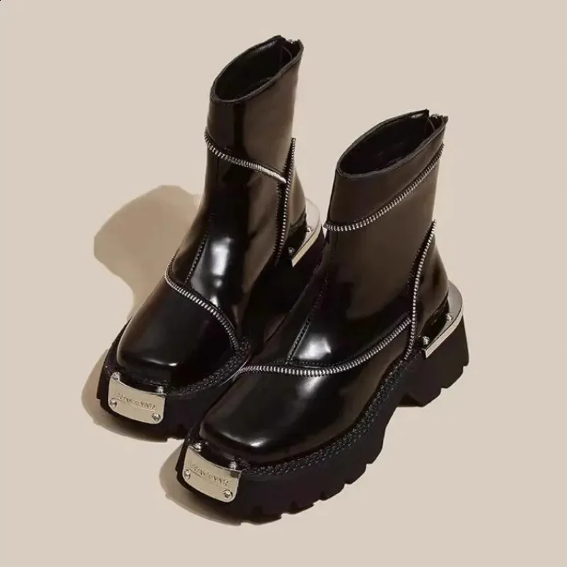 Schuhe für Damen Hochwertige schwarze Damenstiefel Street Fashion runde Zehenpartie Damen rutschfeste Thicoled Gothic 240723_voghion.com
