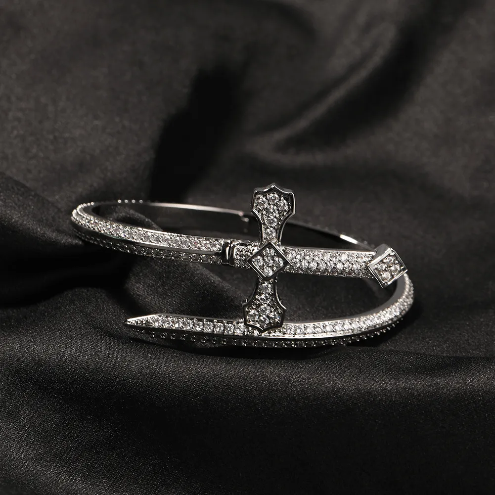 2024 New Sword Justice Gold Sier Color Cubic Zircon Cross Bracelet men Women Men Hip hop Jewelry_voghion.com