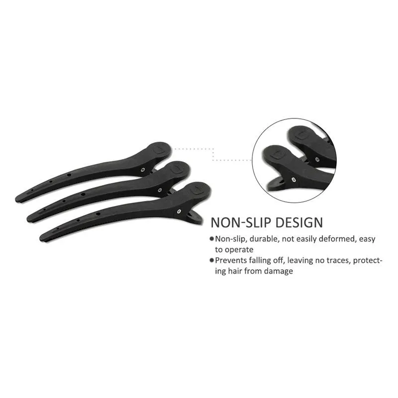 10pcs Black Clip Flat Duck Mouth Professional Carbon Salon Styling Cutting Hair Clips_voghion.com