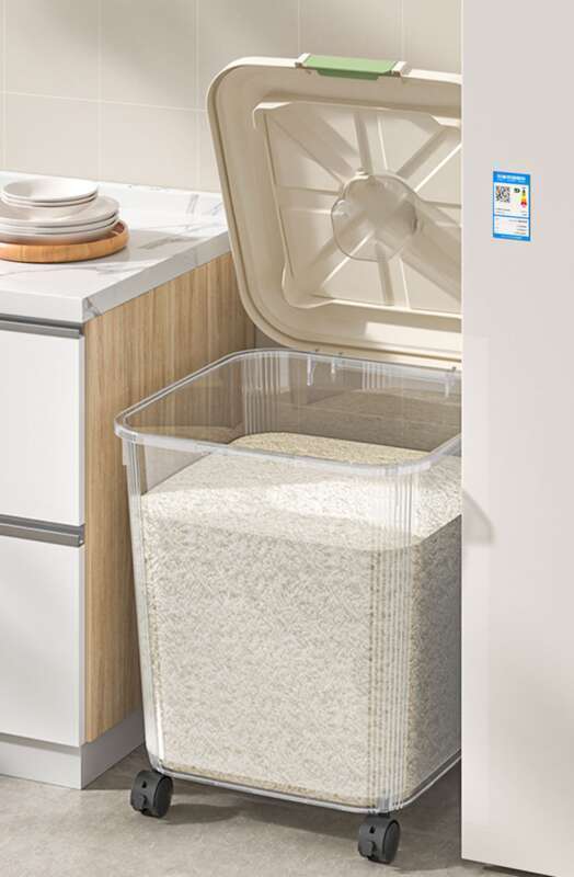 30 Household Bucket Insect And Moisture Resistant Kitchen, Sealed With Wheels, Food Grade 50 Pound Rice Flour Storage_voghion.com