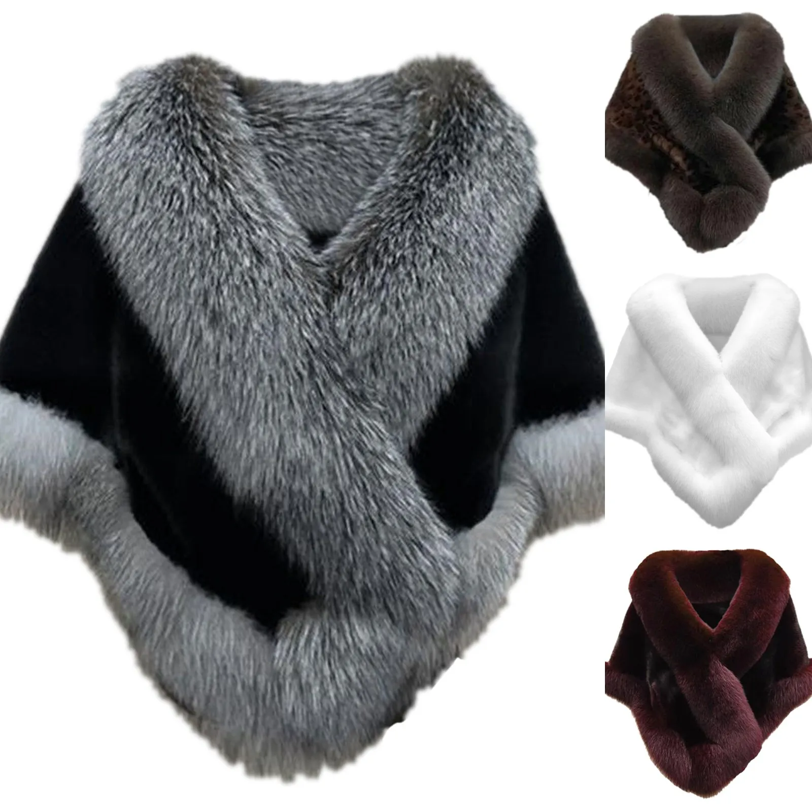 Sciarpe Scialle da abito di grandi dimensioni Poncho da donna in pelliccia oversize Sciarpa elegante da sera soffice_voghion.com