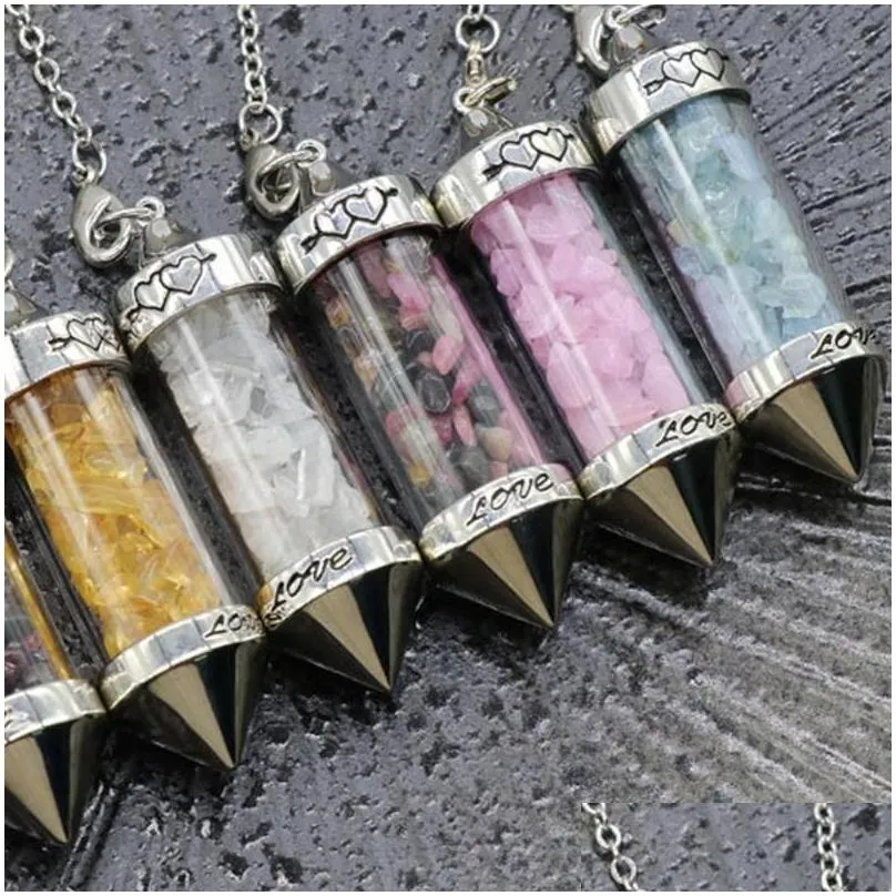 Anhänger Halsketten Großhandel Kegelform Naturstein 7 Chakra Anhänger für Frauen Männer Yoga Reiki Heilung Wahrsagerei Tropfen_voghion.com
