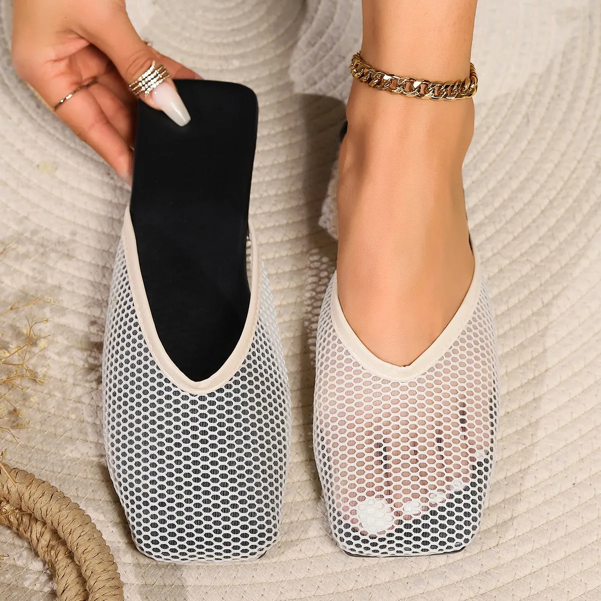 Muls Womn Shos Msh Summr Low Hl Slipprs Outdoor Sandals Koran Sxy Elgant Chic Squar To Slip On 240613_voghion.com