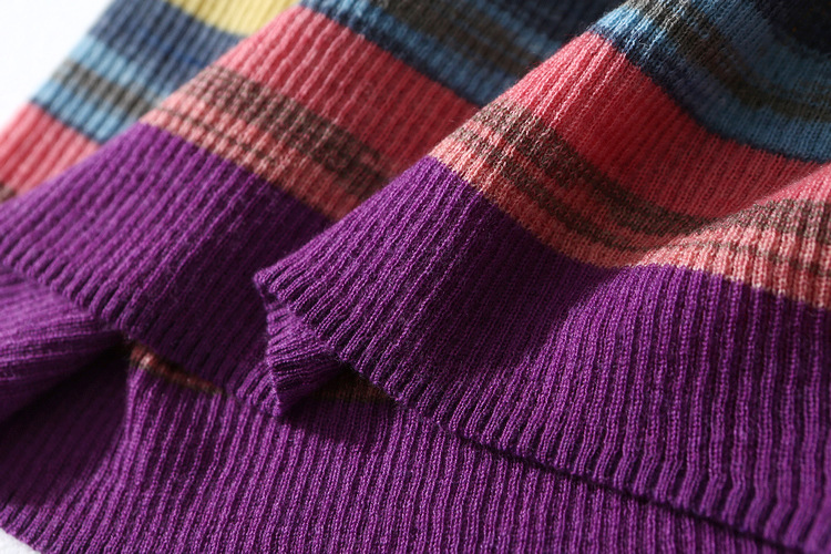Pull en laine ultrafine pour femme, coupe cintrée, assorti avec tout, manches mi-longues, haut élastique à rayures arc-en-ciel, printemps et été_voghion.com