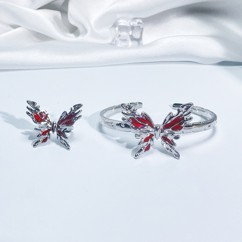Instagram niche design, butterfly drop glaze temperament, fashionable bracelet, ring set, irregular and personalized_voghion.com
