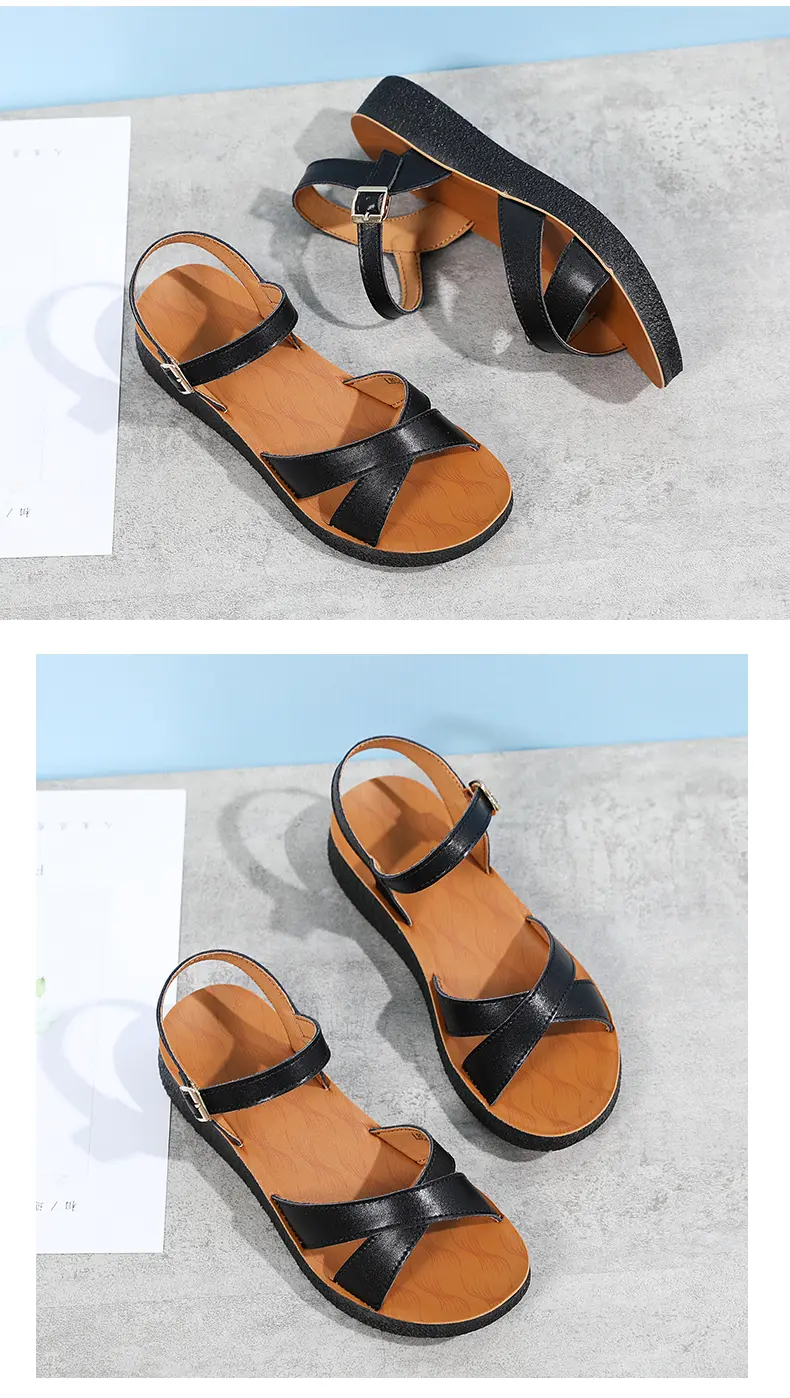 Women's Flat Sandals Versatile Leather Summer Fashion Footwear_voghion.com