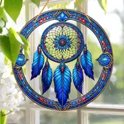 Dreamweaver Sonnefänger - 8" gefiedert Acrylkonscht. Bohemesch Dekor fir Schlofkummeren oder Veranda, mystesch, vun Dram inspiréiert Kaddo._voghion.com