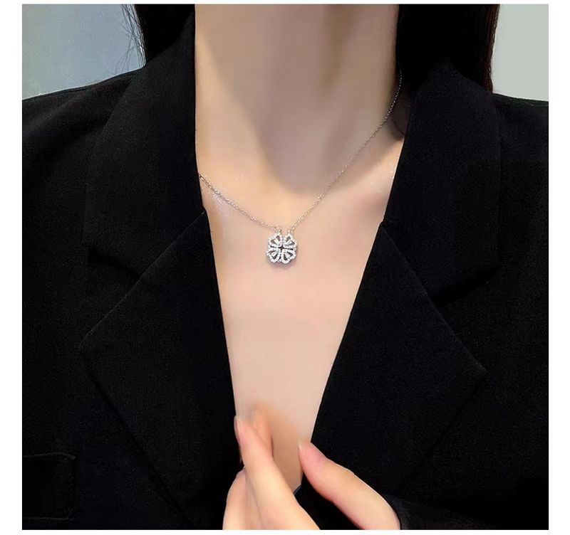 Collana con quadrifoglio a forma di cuore in argento Sterling S per donna, un paio, due paia di cuori piccoli, celebrità di Internet,_voghion.com