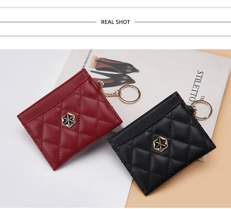 Porta carte Boiseen da donna nuovo versione coreana trapuntato ricamato sottile portamonete con anello di diamanti fibbia porta carte all'ingrosso_voghion.com