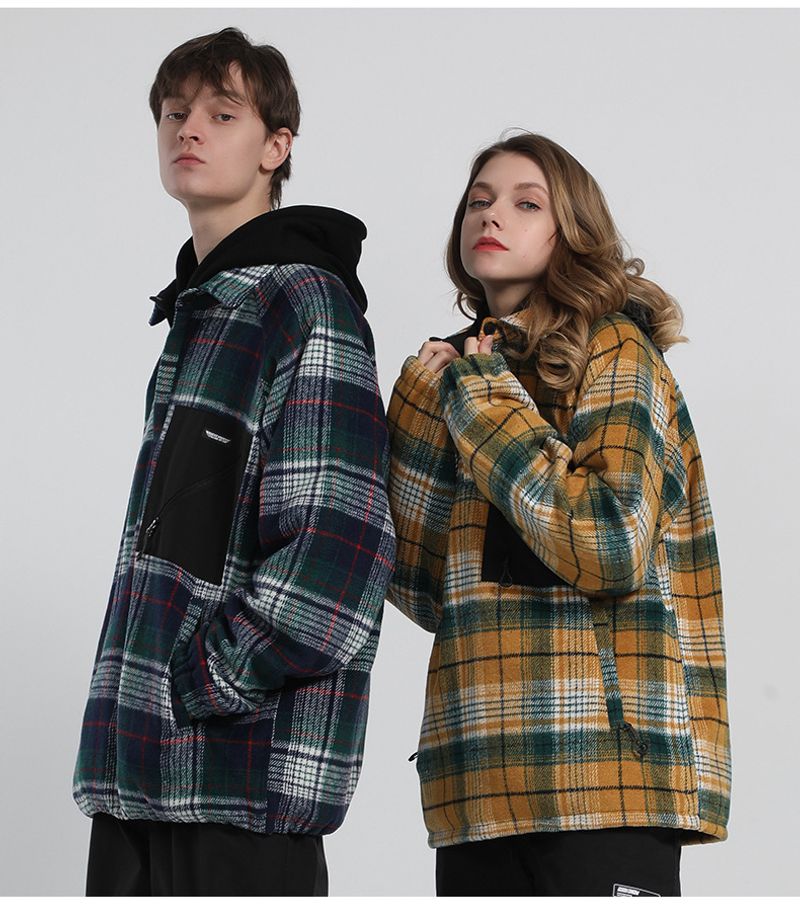 New winter wear men's snowboard double board warm plaid shirt women's ski hoodie couple_voghion.com