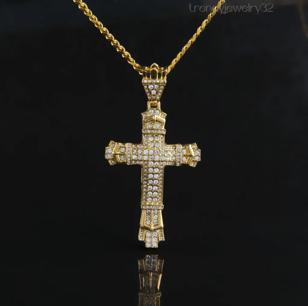 Diamant-Legierung Kreuz Anhänger Mode Herren Hip Hop Halskette Schmuck_voghion.com
