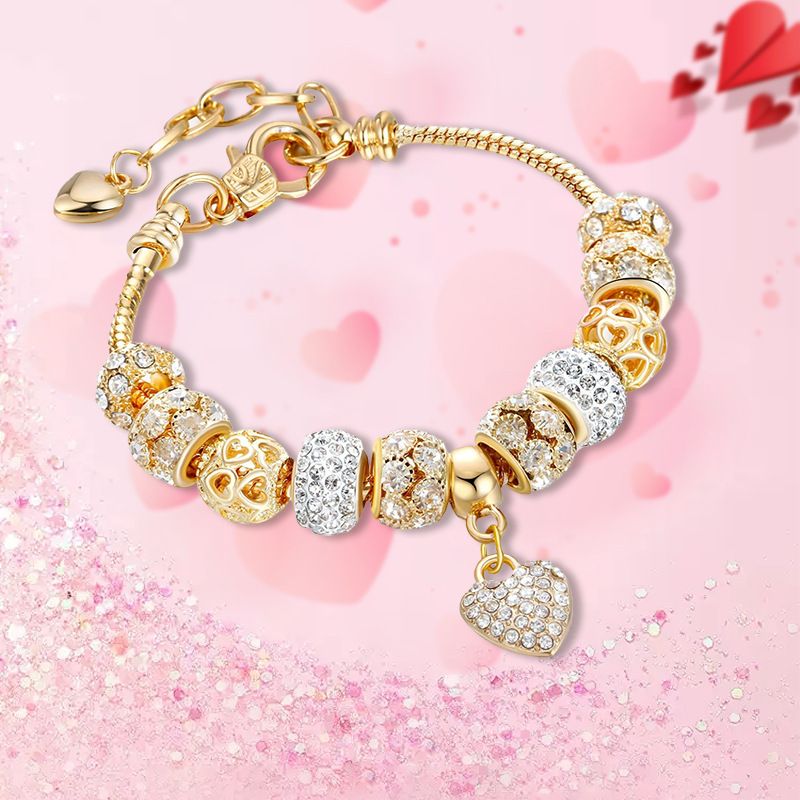 Bracelet en perles de tonneau en zircon et flocon de neige doré, diffusion en direct en famille, plein d'amour_voghion.com