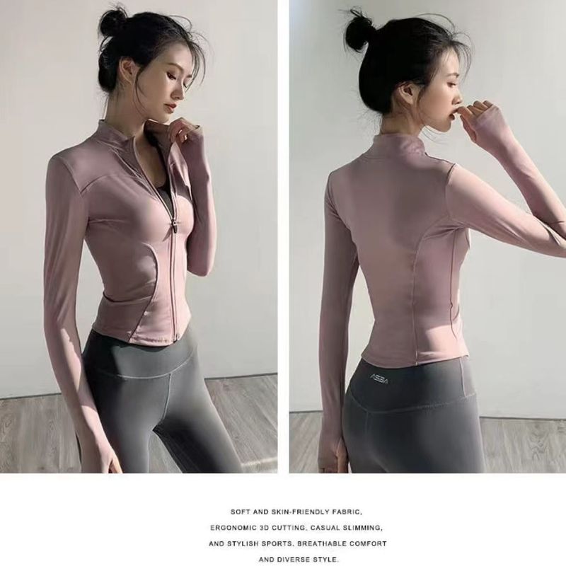 Yoga-Sportbekleidung für Damen im Frühjahr/Sommer, neuer Stil, eng anliegend und schlank machend, schnelltrocknendes Oberteil mit Stehkragen, Strickjacke_voghion.com
