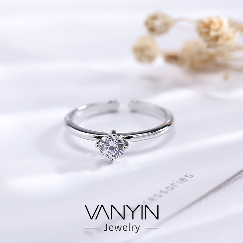 Wanying Jewelry Four Claw S Pure Silver Korean Edition Gift Diamond Ring Simple and Stylish Versatile_voghion.com
