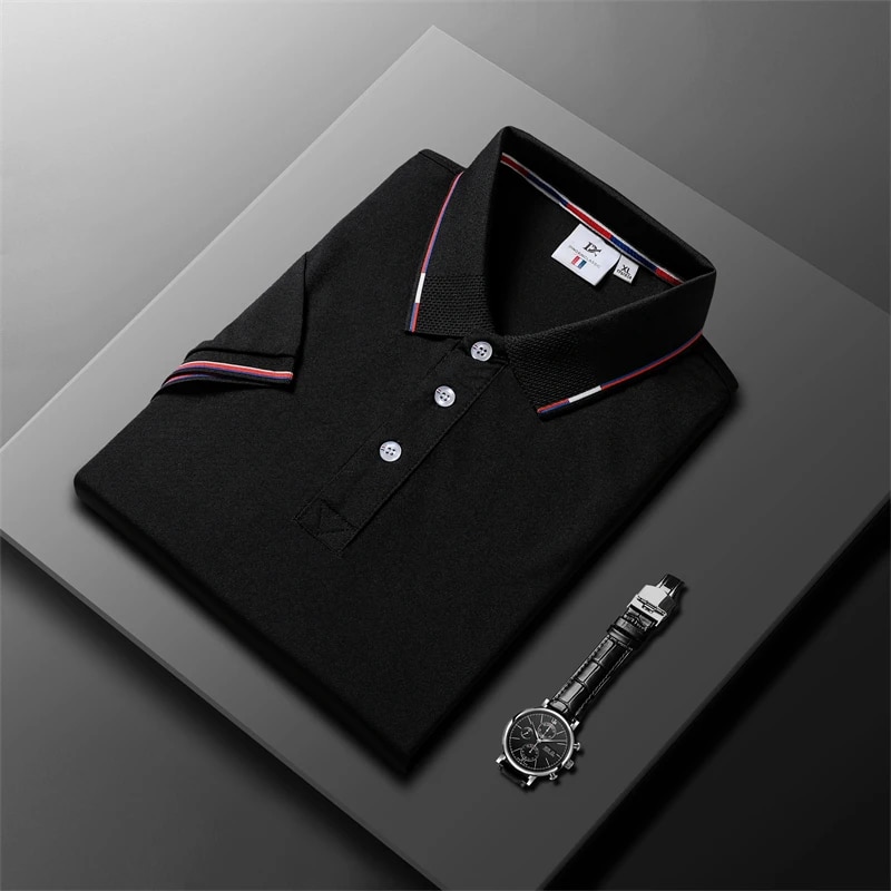 Men's Business Casual Polo Short Sleeve T-shirt Summer Comfortable And Breathable Solid Cotton Top_voghion.com