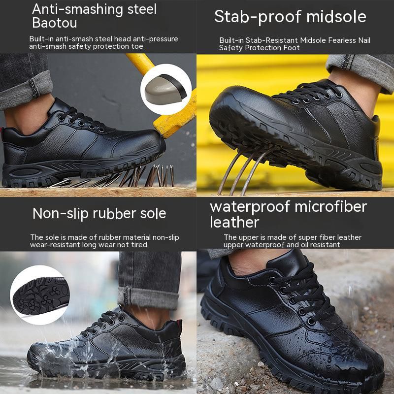 PU Leather Men Safety Anti-smash Anti-puncture waterproof Lightweight Work Sneakers Indestructible Shoes Boots_voghion.com