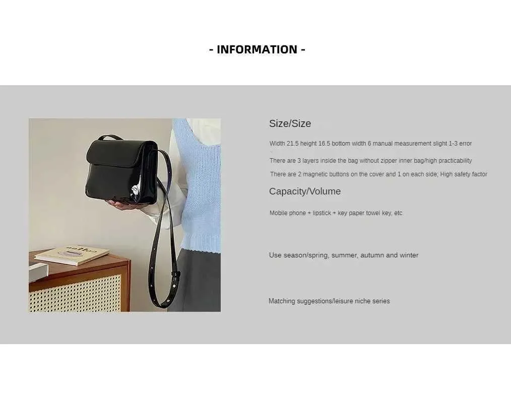 Retro Patent Leather Shoulder Bag For Women Solid Color Flap Bag_voghion.com